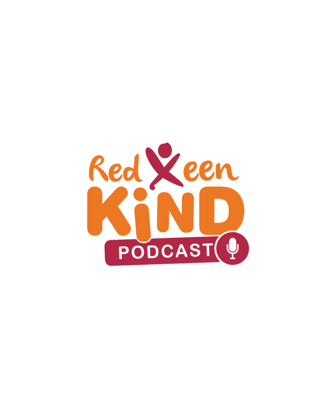 Logo van Red een Kind Podcast met een hartvorm en microfoon symbool in een speelse stijl.